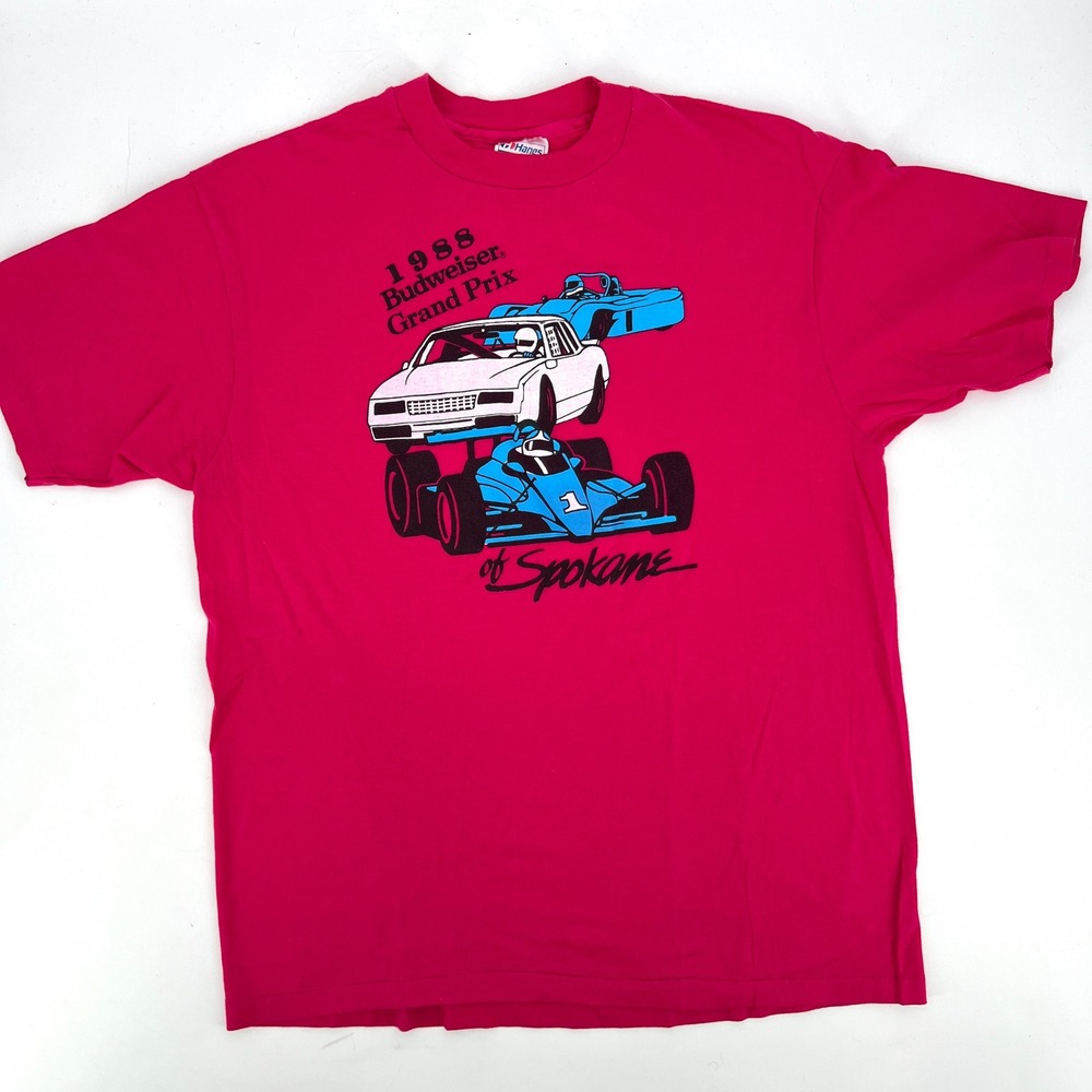 Vintage Single Stitch 1988 Budweiser Grand Prix T-Shirt Pink Auto Racing Size XL